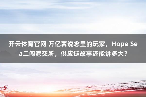 开云体育官网 万亿赛说念里的玩家，Hope Sea二闯港交所，供应链故事还能讲多大？