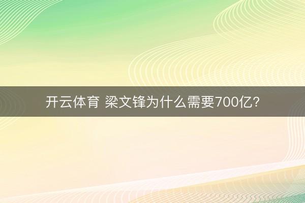 开云体育 梁文锋为什么需要700亿?